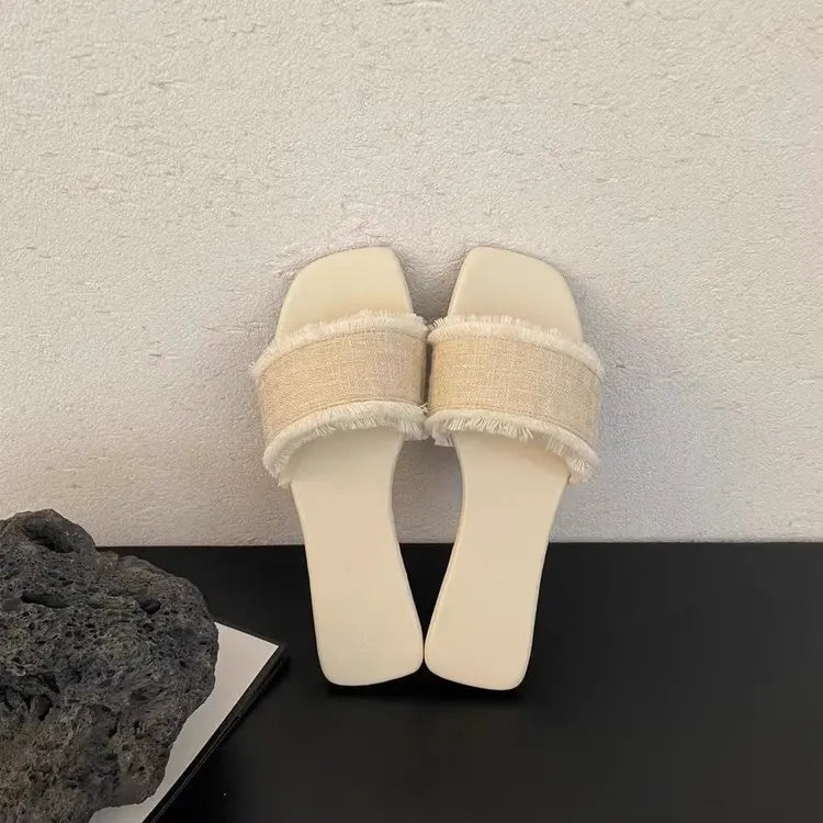 Women's Slippers Solid Color Open-toe Set Foot Vacation Beach Flat Sandals Casual Flip Flops Summer Indoor Women Slides Shoes - Belvar