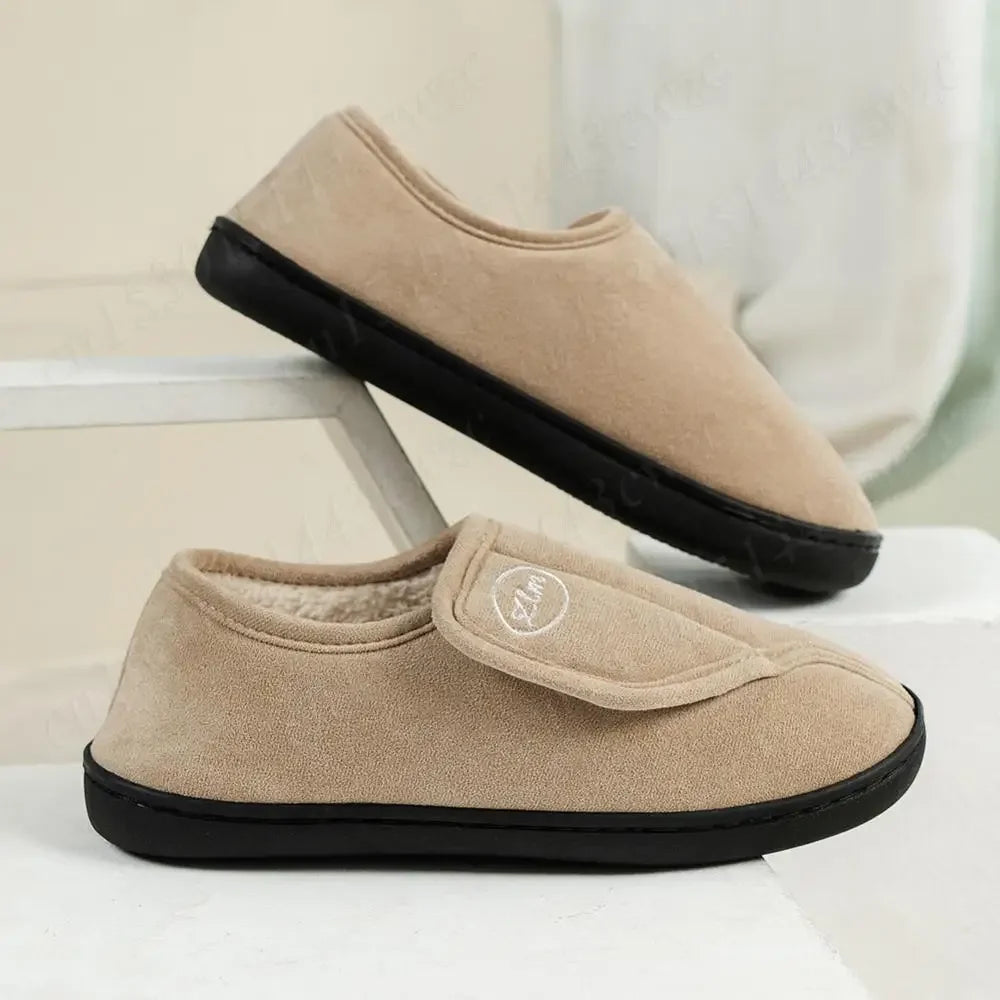 House Shoes for Men Suede Leather Slippers Non-Slip Slip-on Shoes Comfy Warm Plush Indoor/Outdoor for Diabetic Swollen Feet - Belvar