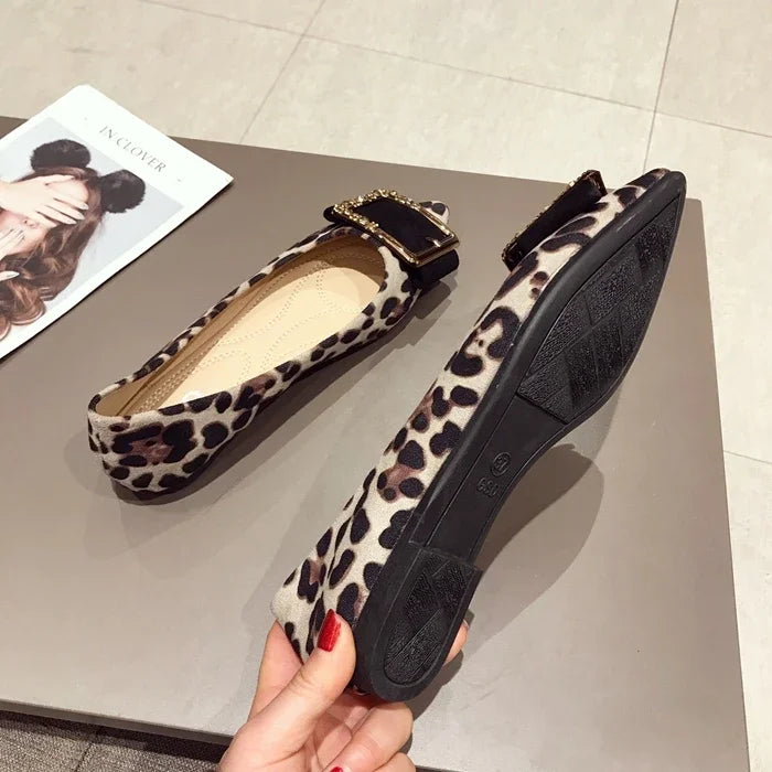 Lady Shoes Flat Heel Leopard Fashion Classic All Match Extra Big Size 44 45 46 Small Size 31 32 33 34 Pointed Toe Women Flats - Belvar