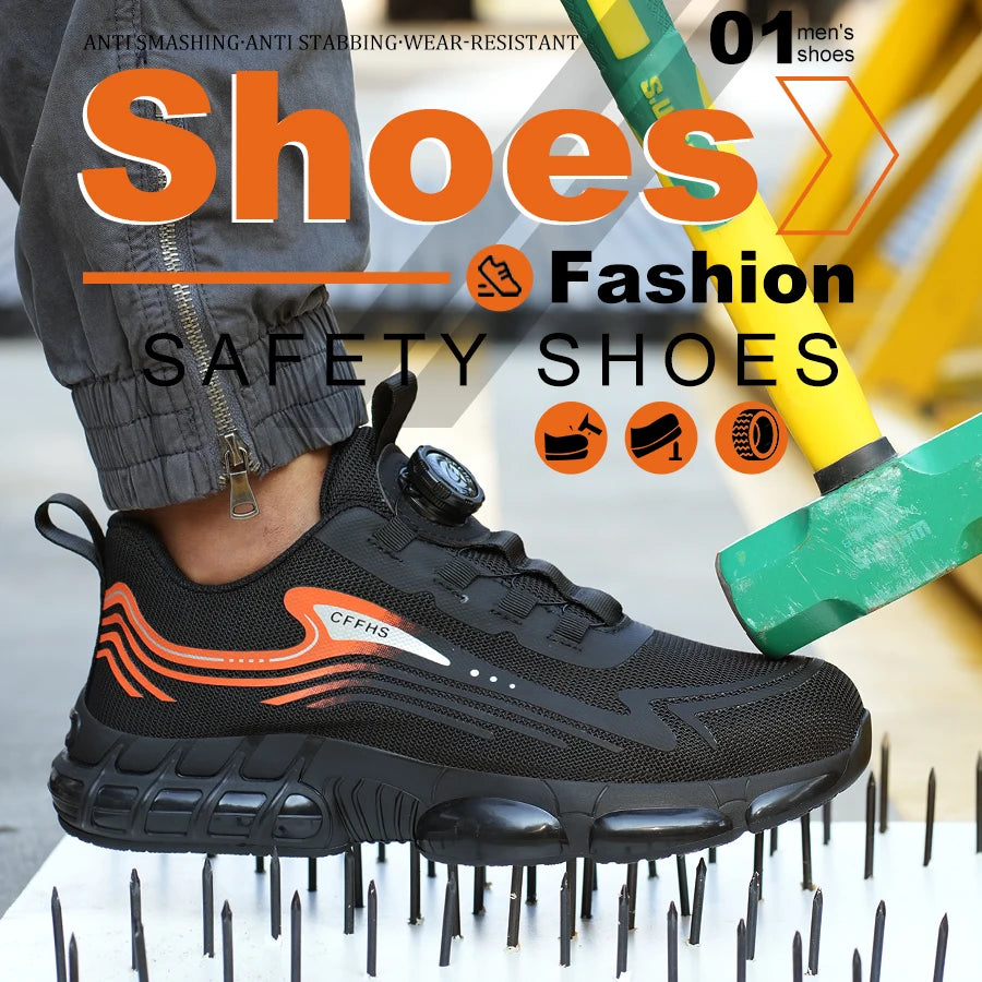 Work Shoes for Men Slip Resistant Comfortable Cushioned Insoles Safety Toe Lightweight Sneakers Anti-smash Industrial Shoes - Belvar