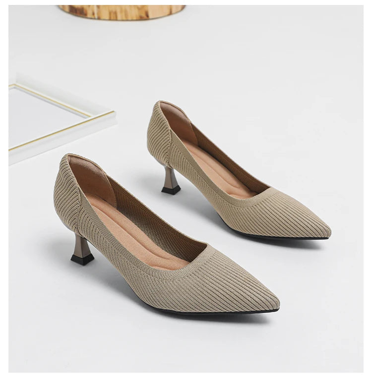 Women's High Heels Fashion Pattern Soft Knitted Comfortable Breathable Shoes 2025 New (6cm High) - Belvar