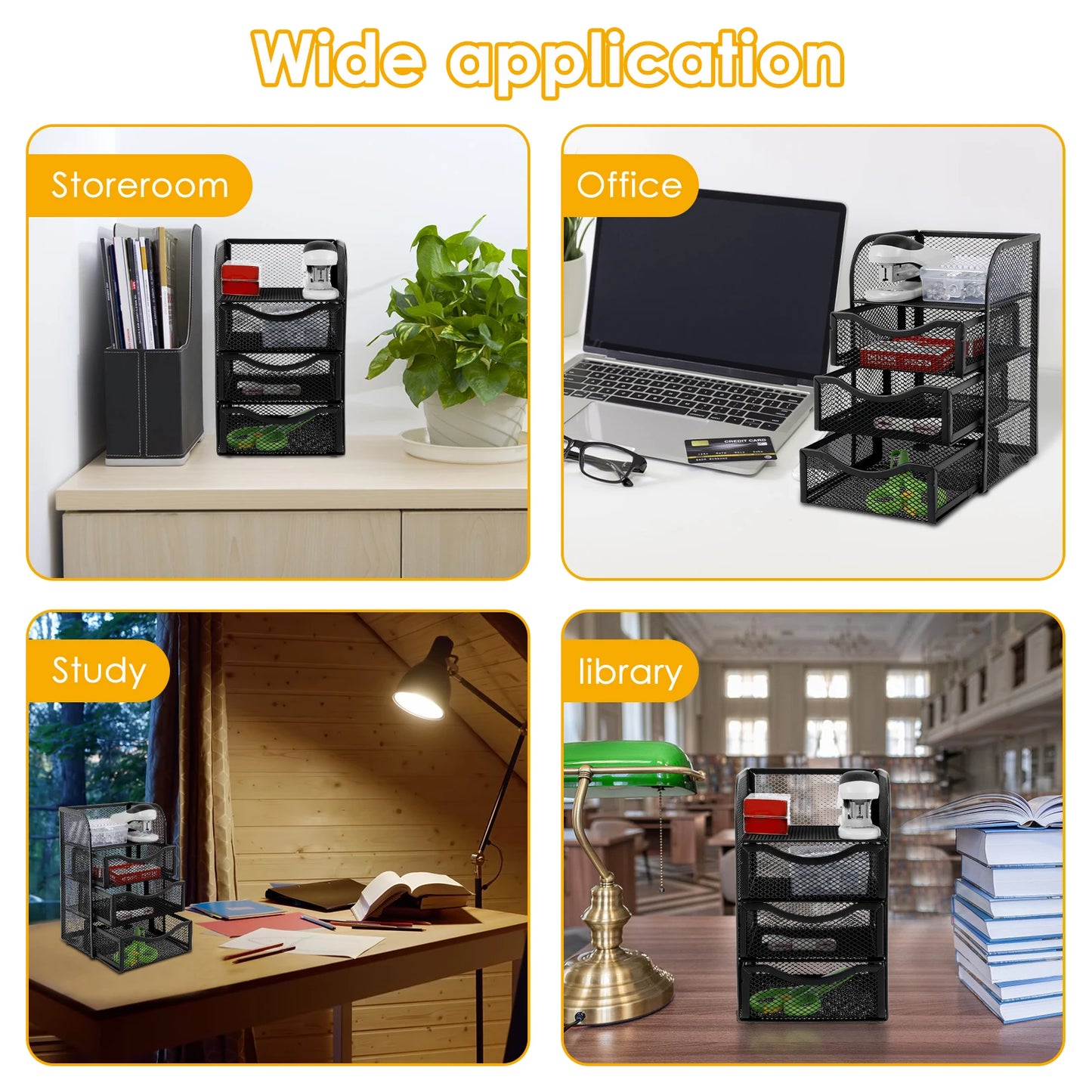 4 Layer Mesh Desk Organizer Large Capacity Stationery Organizer Box with Drawer Multifunctional Office Supplies for Home School