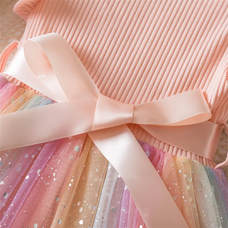 Toddler Girls Princess Dress Children Rainbow Sleeveless Tulle Dress Summer New Baby Birthday Party Vestido Sweet Casual Clothes