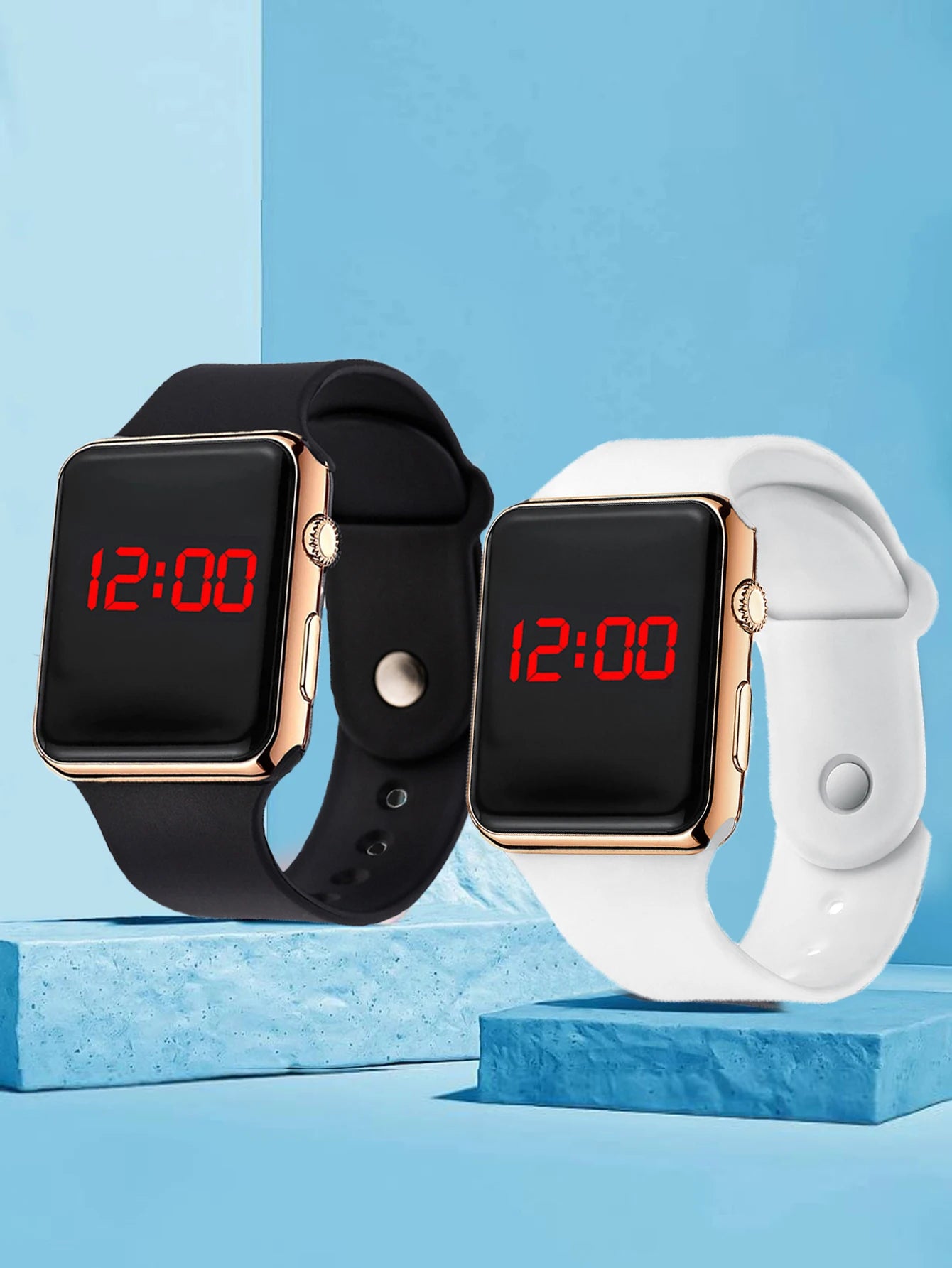 2 stylish simple rectangular silicone men's electronic watch travel all birthday gifts