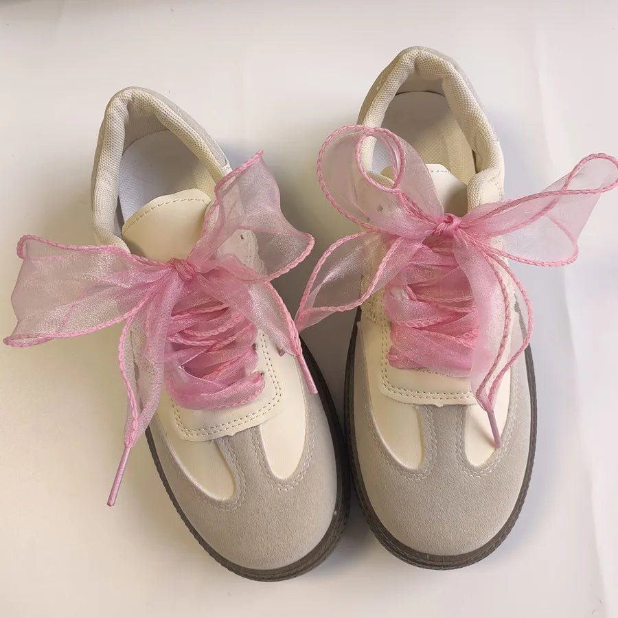 4cm Wide Festoon Fishtail Organza Shoelaces Wave Chiffen Yarn Bow Laces Beauty White Casual Sneaker DE Training Shoes Laces