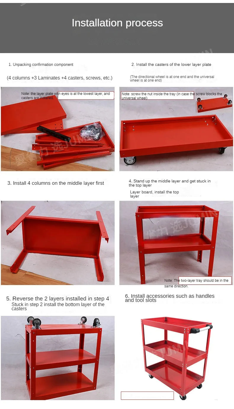 Mechanical Workshop Tools with Wheels, Tool Carts 3-layer Mobile Tool Car, Multifunctional and Heavy-duty Auto Repair Parts Car - Belvar