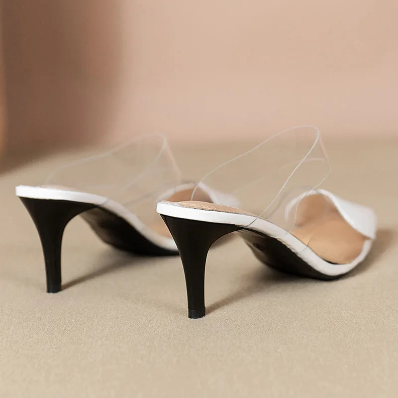 Pointed Toe Slippers,2024 High Heeled Summer Shoes,Transparent PVC Slides,Outside Wearing,Slip On,Black,White,Red,35-40,Dropship - Belvar