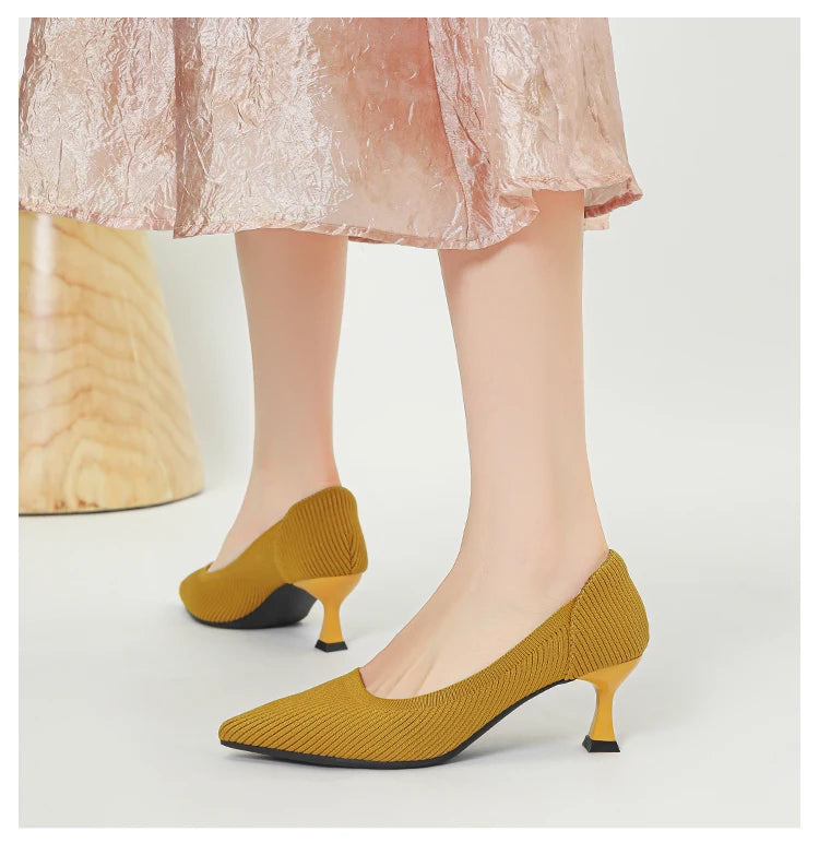 Women's High Heels Fashion Pattern Soft Knitted Comfortable Breathable Shoes 2025 New (6cm High) - Belvar