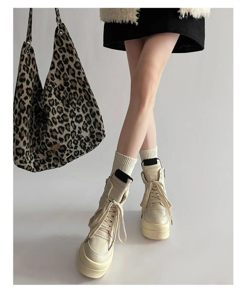 Shoes for Women Women's Ankle Boots Trendy Retro High-top Women's Shoes Fashion Casual Chunky Platform Luxury Designer Sneakers - Belvar