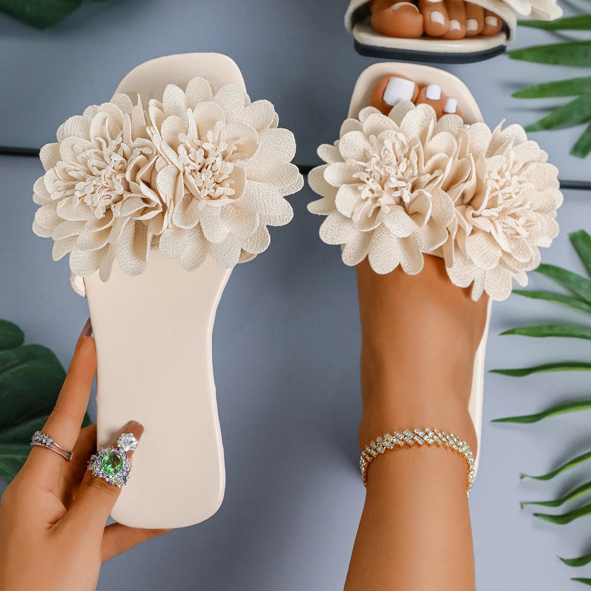 Ladies Shoes 2025 Summer Open Toe Women's Slippers Fashion Flower Dress Slippers Women Square Heel Shoes for Woman - Belvar