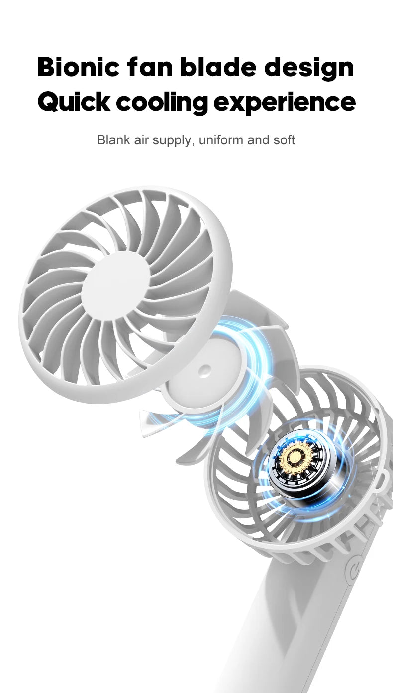 Portable Multifunctional Mini Clip Fan USB Rechargeable 1000mAh 3 Wind Speeds Adjustable Silent Handheld Fan for Travel Umbrella
