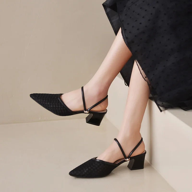 Women's New Slippers Minimalist Fashionable Thick-heeled Slip-on Sandals Summer Two-way Outer Wear One Line High Heel Slippers - Belvar