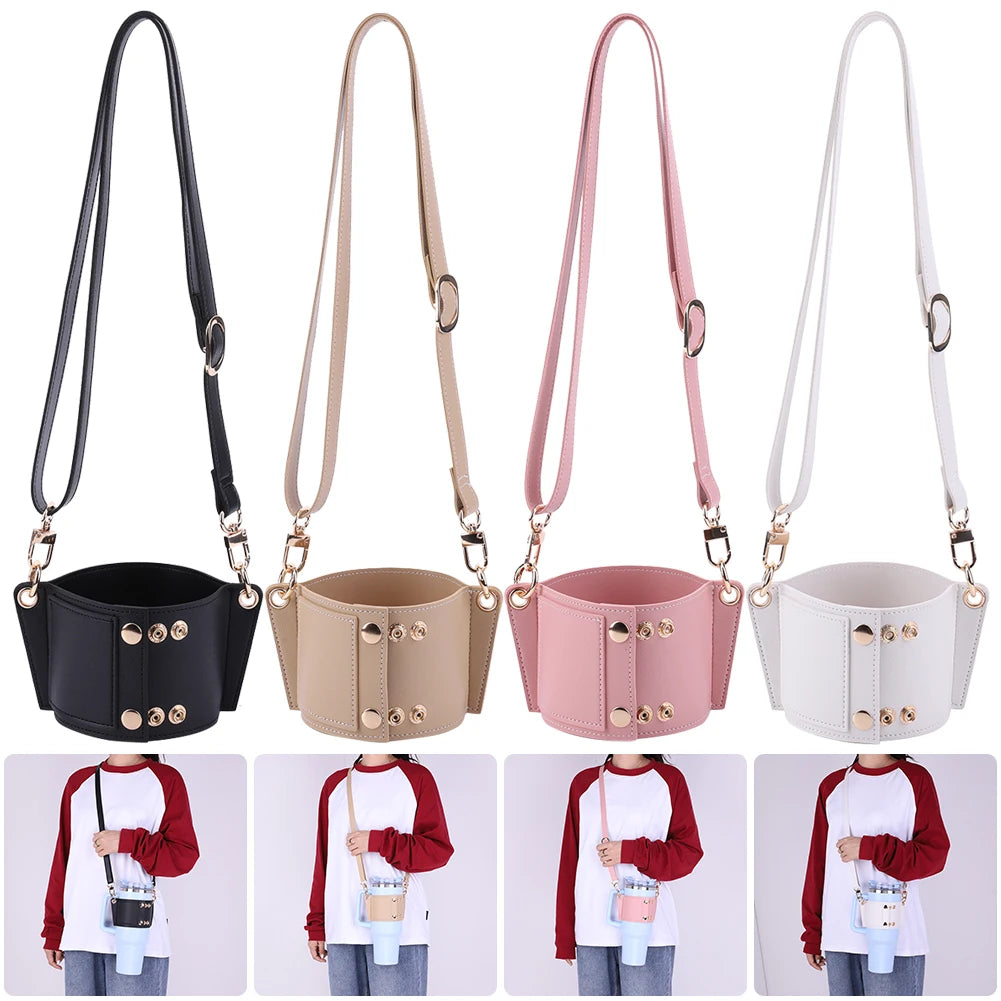 PU Leather Water Bottle Sling Bag with Adjustable Strap Portable Cup Cover For STANLEY 30oz & 40oz Tumbler for Outdoor Travel