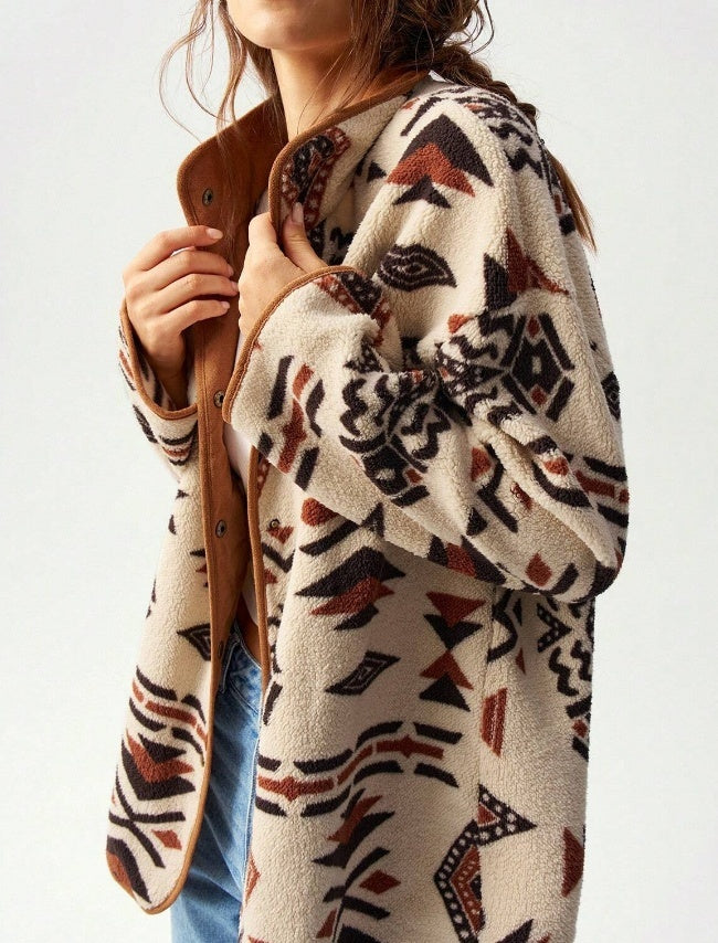 Women's Casual Geometric Printed Double-sided Wool Jacket