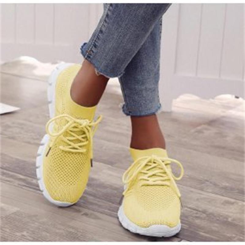 Casual Ladies Shoes Breathable Women Flying Knit Sports Shoes Flat Shoes - Belvar