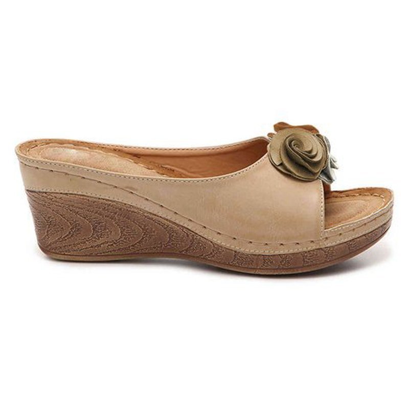 Fashion Flower Wedge Fish Mouth Sandals Women's Shoes - Belvar
