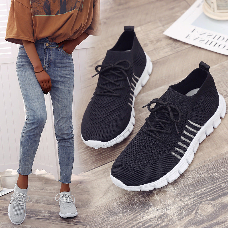 Casual Ladies Shoes Breathable Women Flying Knit Sports Shoes Flat Shoes - Belvar
