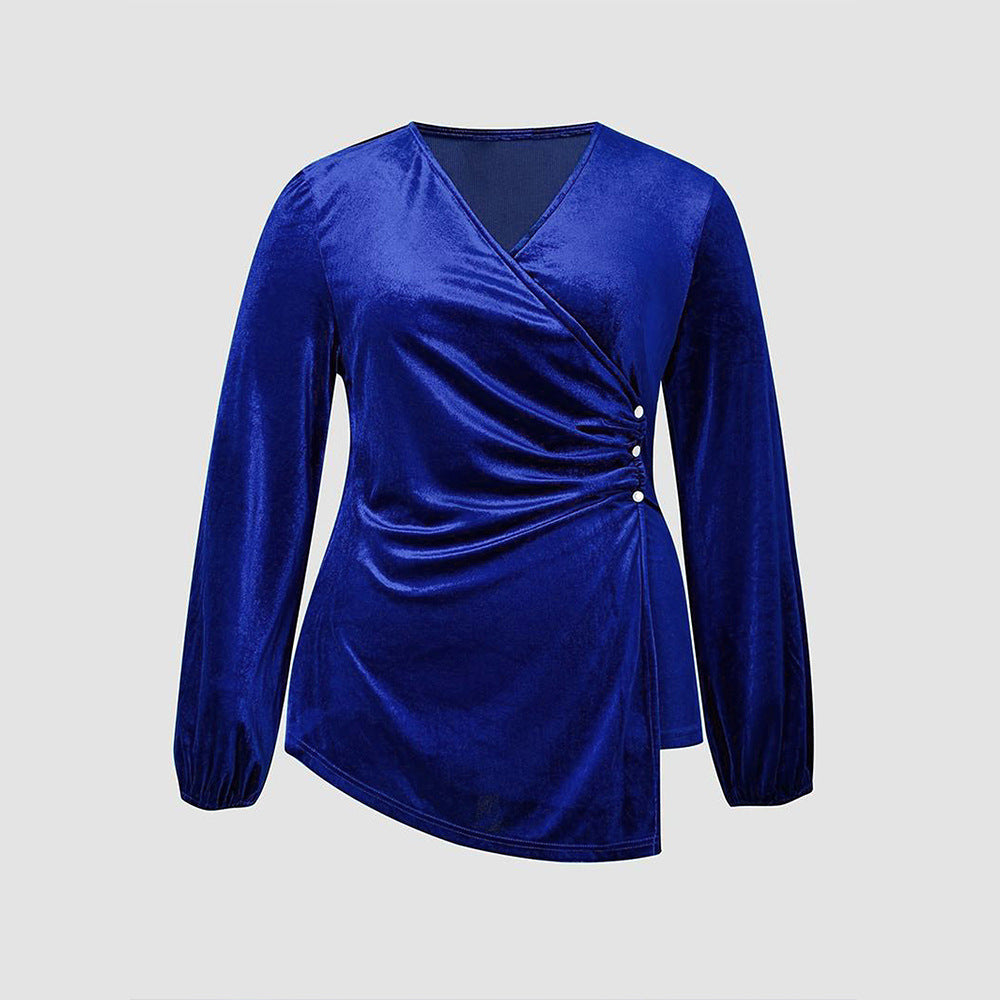 Women's Fashion Solid Color Velvet Long-sleeved Top