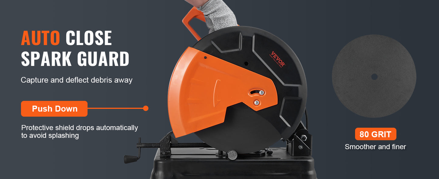 SucceBuy 2300W Abrasive Chop Saw 14"/355mm Blade Diameter Cut Off Saw Steel Cutting Machine 0-45° Adjustable Angle Miter Saw