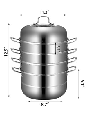 SucceBuy 5 Layer Food Steamer 28-30cm Stainless Steel Stock Pot for Home Steaming Dumplings Vegetables Rice Cooking Steamed Dish