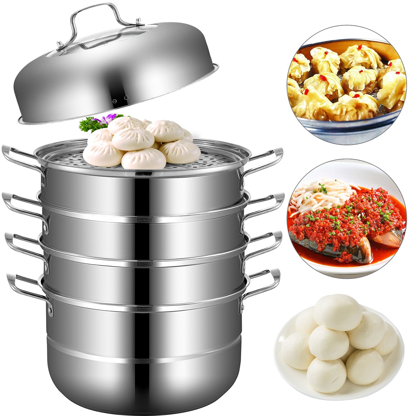 SucceBuy 5 Layer Food Steamer 28-30cm Stainless Steel Stock Pot for Home Steaming Dumplings Vegetables Rice Cooking Steamed Dish