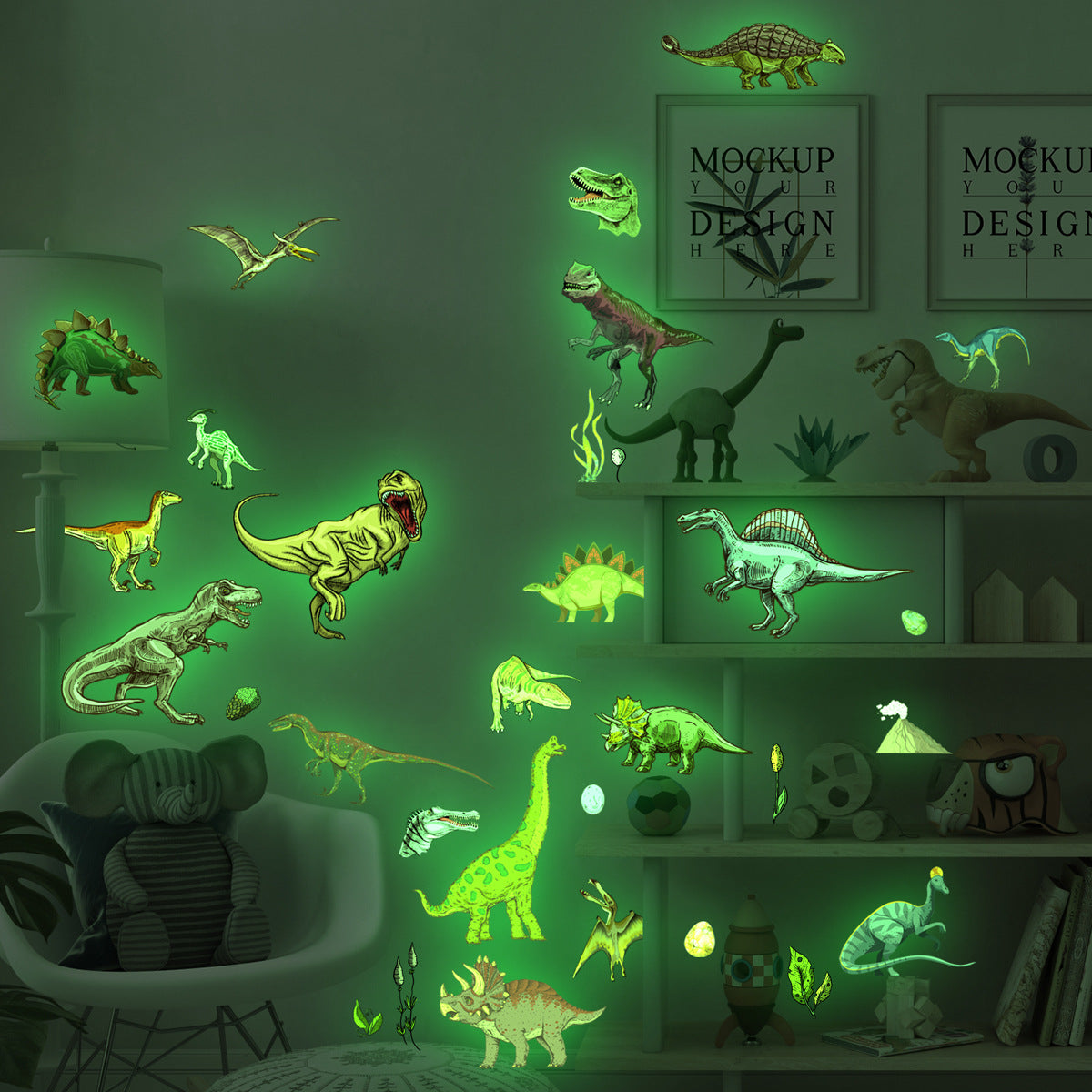 1 Set, Glow In The Dark, Dinosaur Wall Stickers, Removable Waterproof Stickers, Wall Decor For Living Room Bedroom, Home Decor