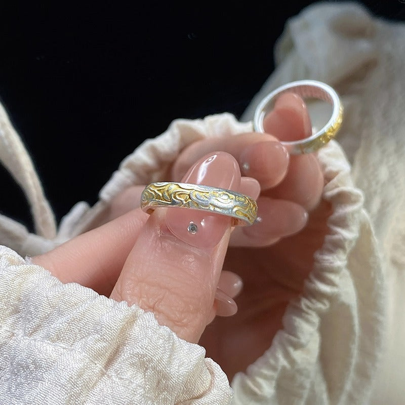 Xiangyun Pattern White Copper Silver Gold Ring