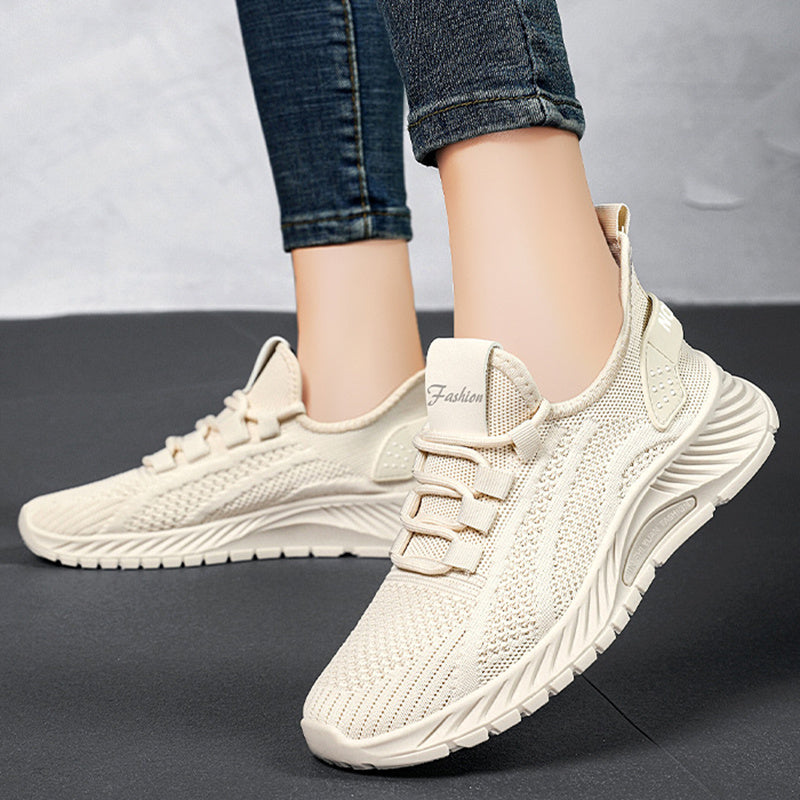 Fashion Casual Sports Shoes Women Lace Up Flat Shoes Lightweight Breathable Running Mesh Sneakers - Belvar