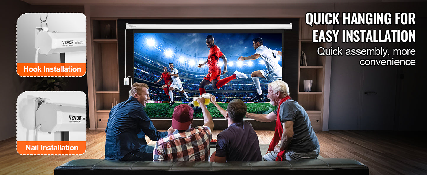 SucceBuy Electric Motorized Projector Screen 100in16:9 4K 1080 HD Wall Mount Movie Screen for Family Home Office Movie Theater