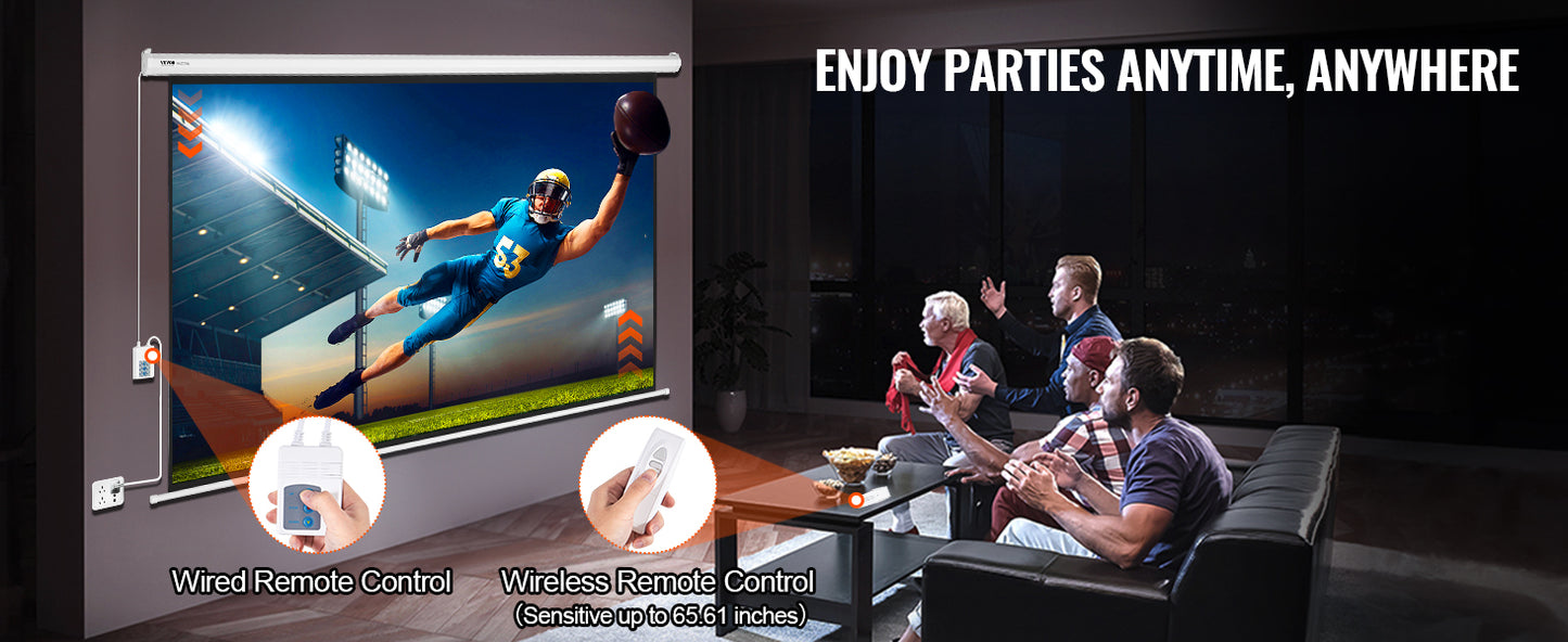 SucceBuy Electric Motorized Projector Screen 100in16:9 4K 1080 HD Wall Mount Movie Screen for Family Home Office Movie Theater