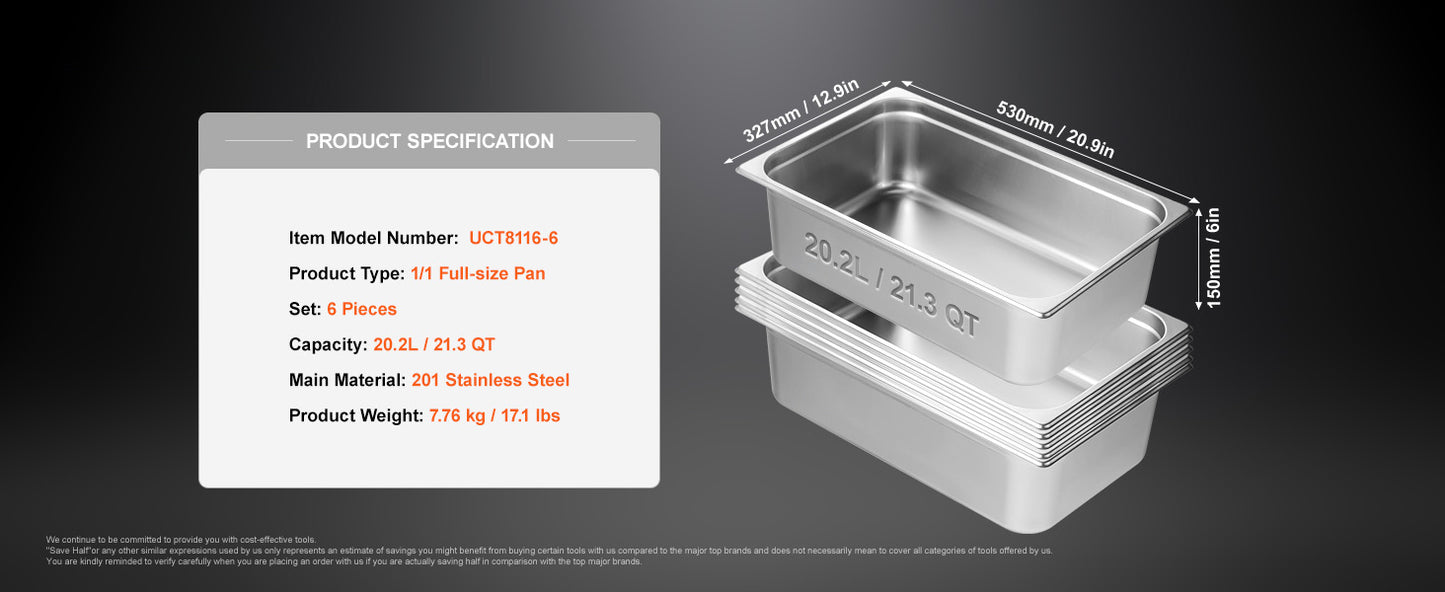 SucceBuyBuffet Chafing Dishes 8.5L-20L Gastronorm Pans Steam Table Pans Tray Stainless Steel Food Container for Party BBQ Baking