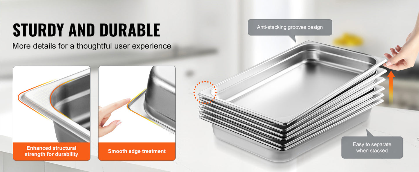 SucceBuyBuffet Chafing Dishes 8.5L-20L Gastronorm Pans Steam Table Pans Tray Stainless Steel Food Container for Party BBQ Baking
