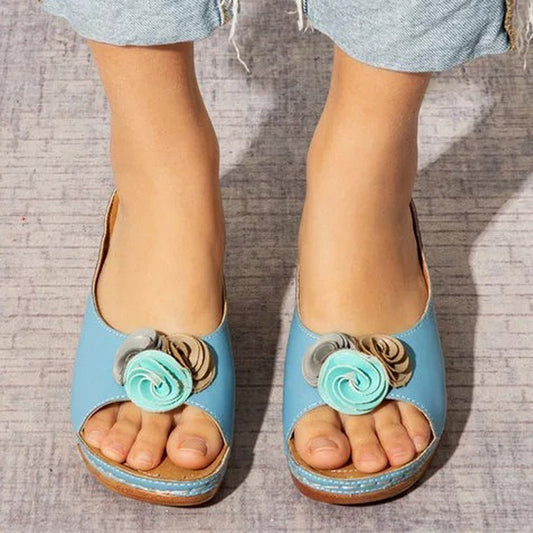 Fashion Flower Wedge Fish Mouth Sandals Women's Shoes - Belvar