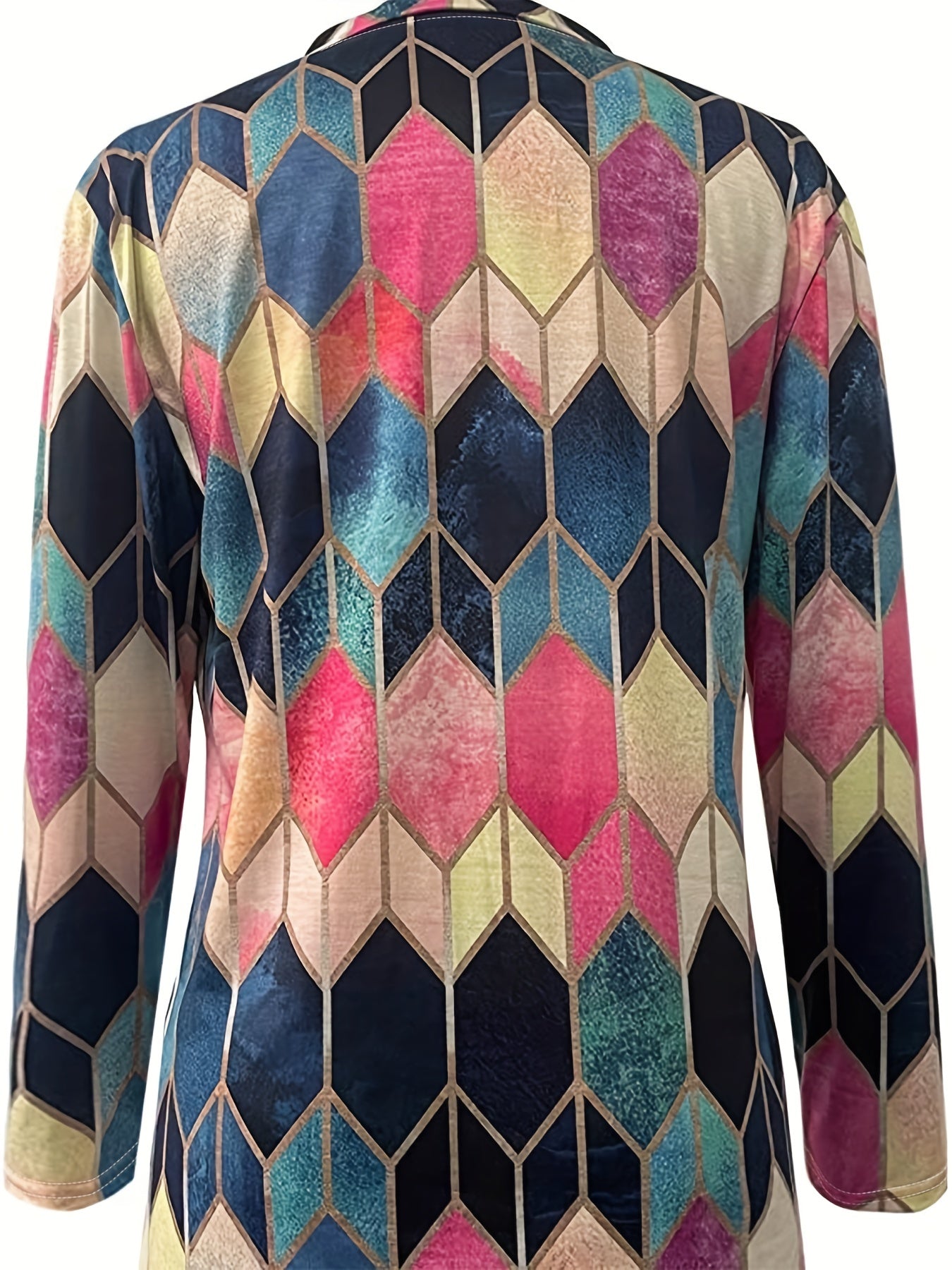[Stretchy Shirt] Comfortable Stretchy Geometric Zip-Up Long Sleeve Shirt | Colorful Polyester Blend, Machine Washable - Casual Style for All Seasons