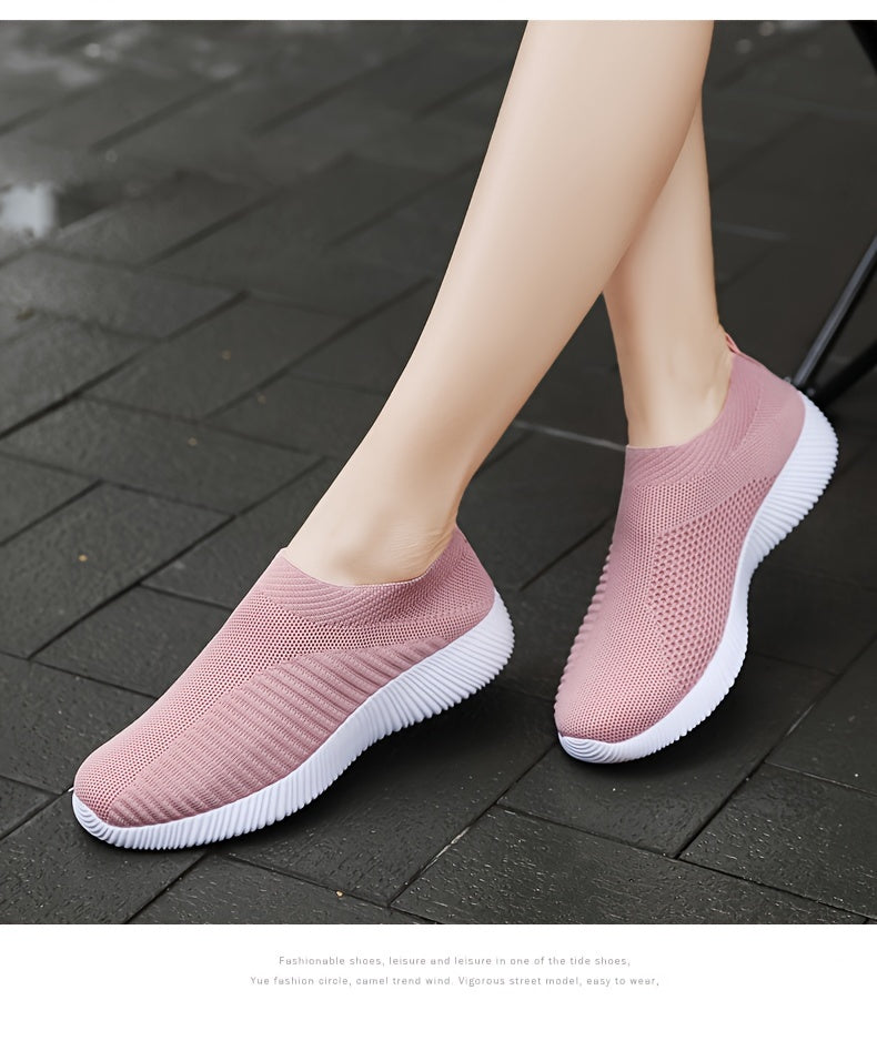 [Lightweight Sneakers] Women's Lightweight Slip-On Sneakers | Solid Color Fabric Upper | Round Toe, MD Sole, Low Top | All-Season Casual Shoes | for Running, Fitness, Dance, Walking, Travel