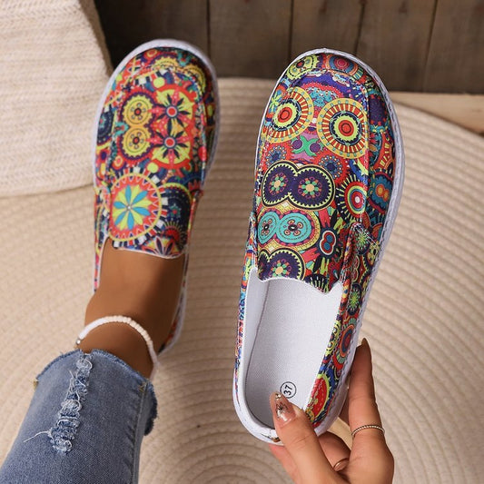 Breathable Slip On Low-top Shoes Female Graffiti Ethnic Style Lazy Canvas - Belvar