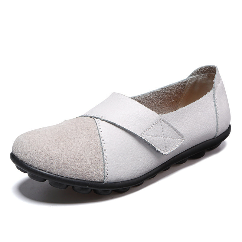 Single Shoes Suede Leather Stitching Peas Shoes Large Size Foreign Trade Cross-Border Mother Shoes Velcro
