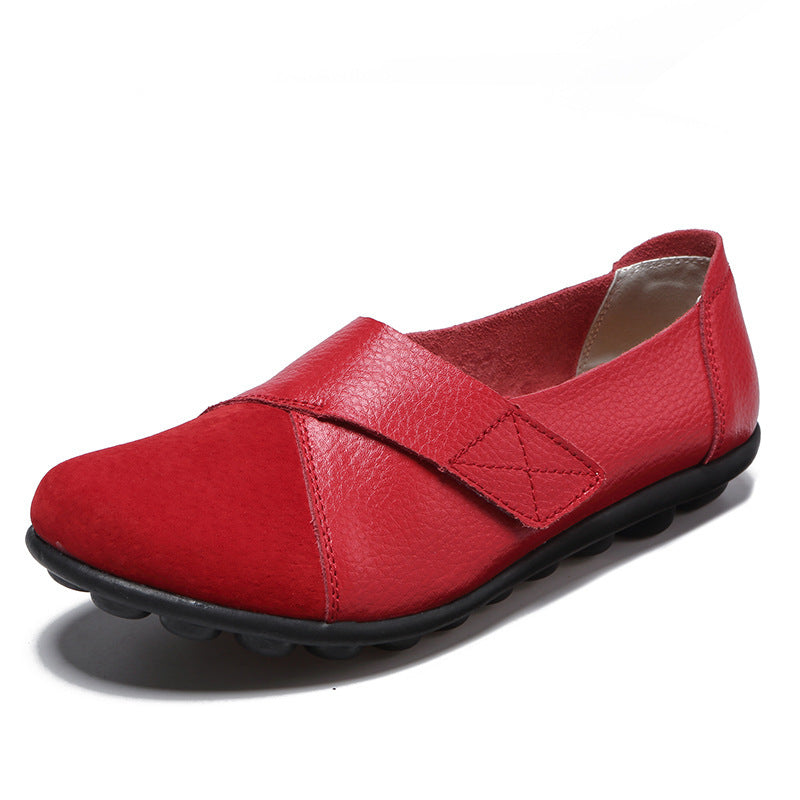 Single Shoes Suede Leather Stitching Peas Shoes Large Size Foreign Trade Cross-Border Mother Shoes Velcro