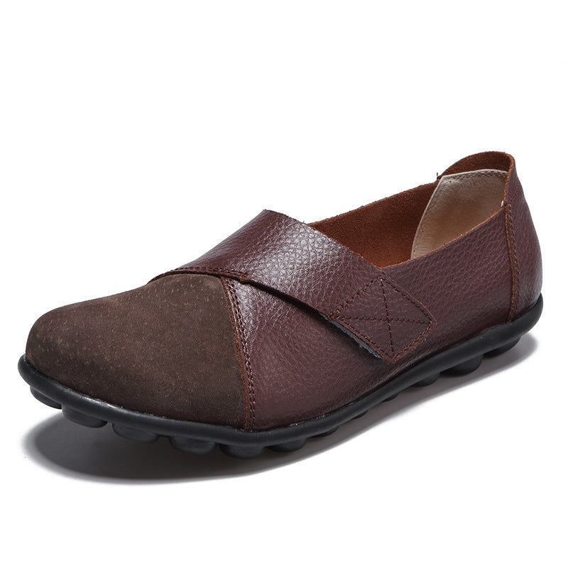 Single Shoes Suede Leather Stitching Peas Shoes Large Size Foreign Trade Cross-Border Mother Shoes Velcro