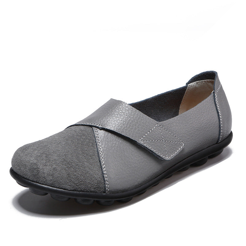 Single Shoes Suede Leather Stitching Peas Shoes Large Size Foreign Trade Cross-Border Mother Shoes Velcro