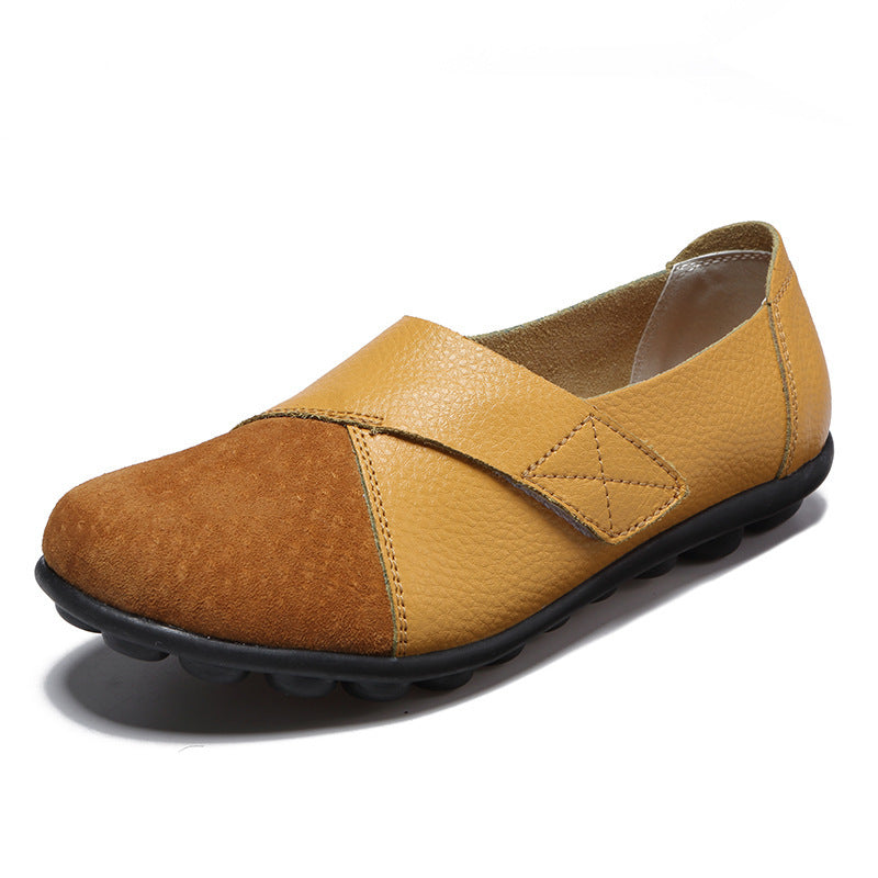 Single Shoes Suede Leather Stitching Peas Shoes Large Size Foreign Trade Cross-Border Mother Shoes Velcro