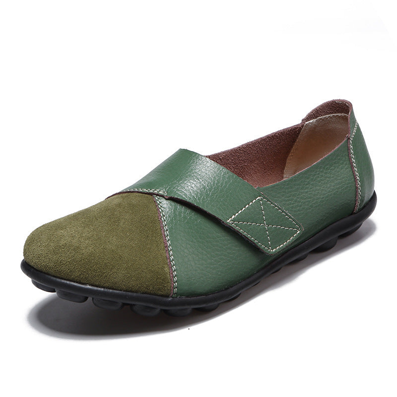 Single Shoes Suede Leather Stitching Peas Shoes Large Size Foreign Trade Cross-Border Mother Shoes Velcro
