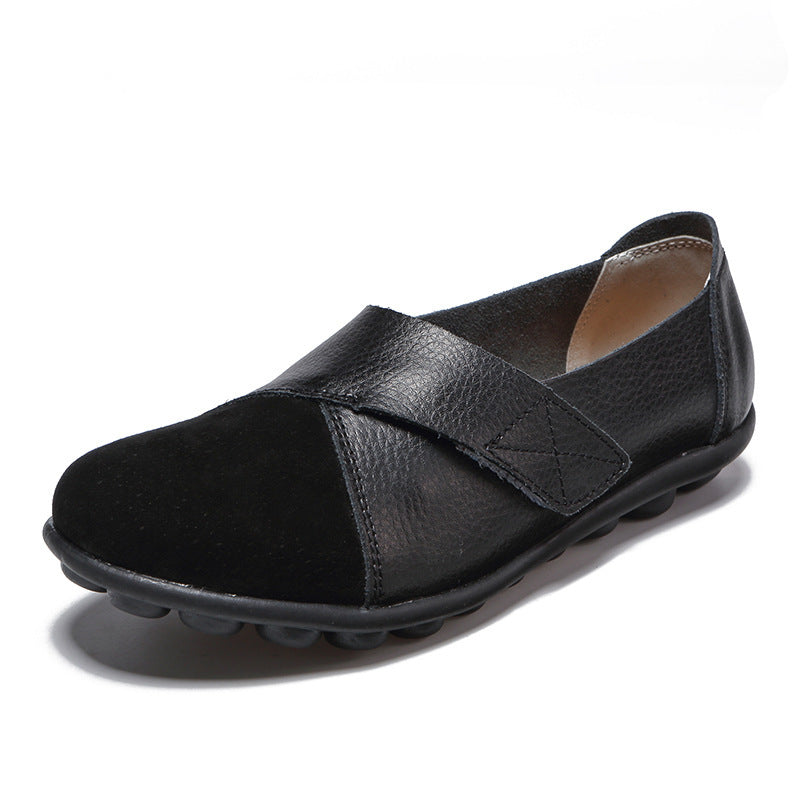 Single Shoes Suede Leather Stitching Peas Shoes Large Size Foreign Trade Cross-Border Mother Shoes Velcro