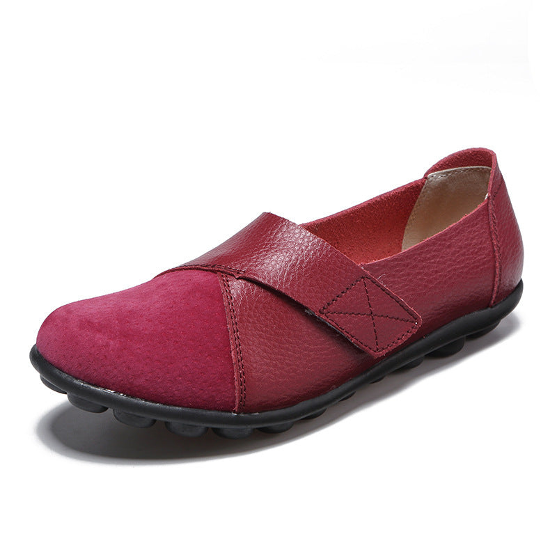 Single Shoes Suede Leather Stitching Peas Shoes Large Size Foreign Trade Cross-Border Mother Shoes Velcro