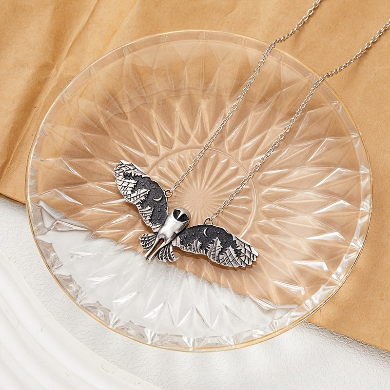 [Silvery Owl Pendant Animal Totem] Vintage Silvery Owl Pendant Necklace Witch Moon Phase Art Necklace Ladies Animal Totem Necklace Jewelry Gift