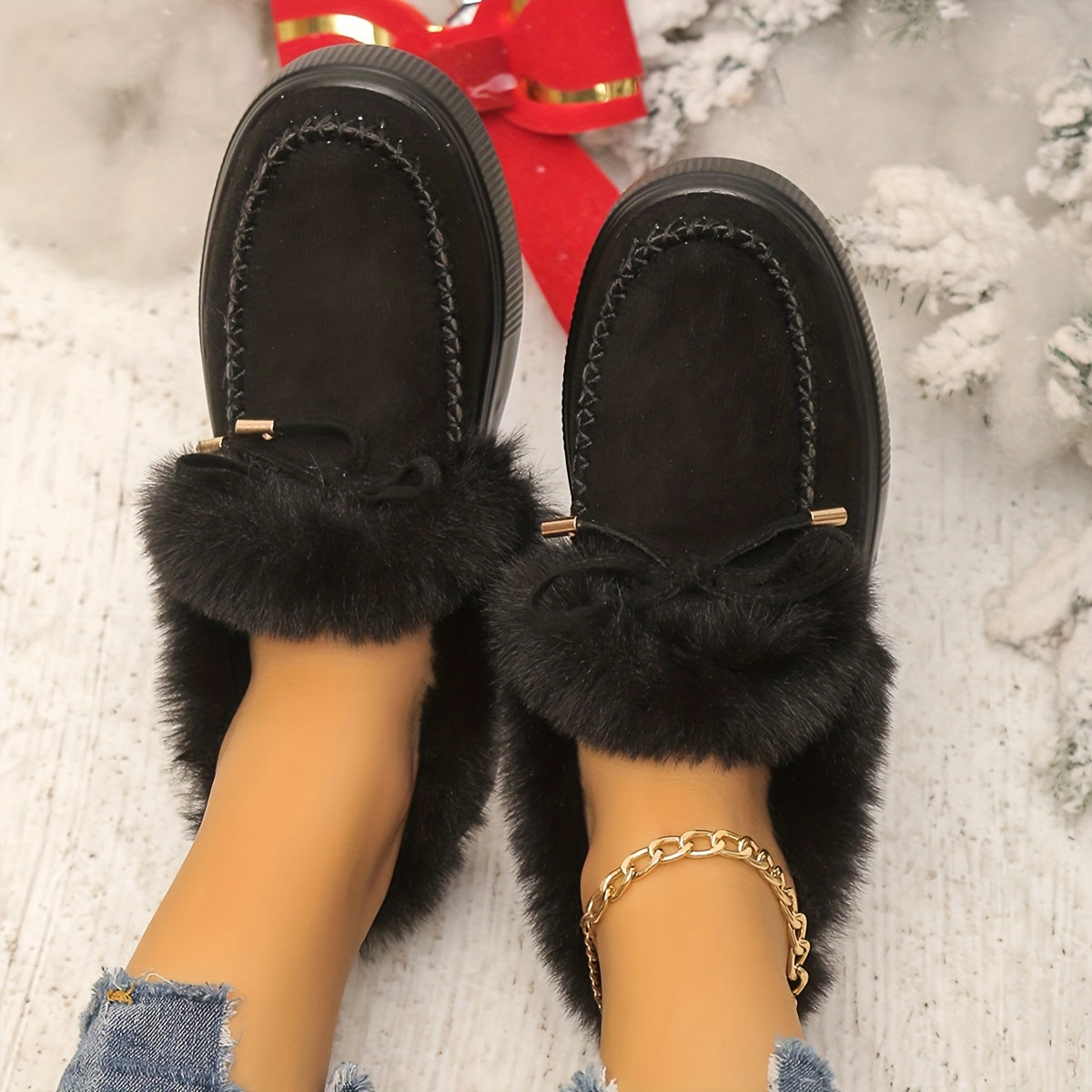 [Pink Faux Fur Boots] Vibrant Pink Plush Faux Fur Women's Ankle Boots | Slip-On Snow Boots with Round Toe, Soft Fabric Upper & Lining, Non-Slip Rubber Sole - Plus Size Available for Cold Weather Comfort