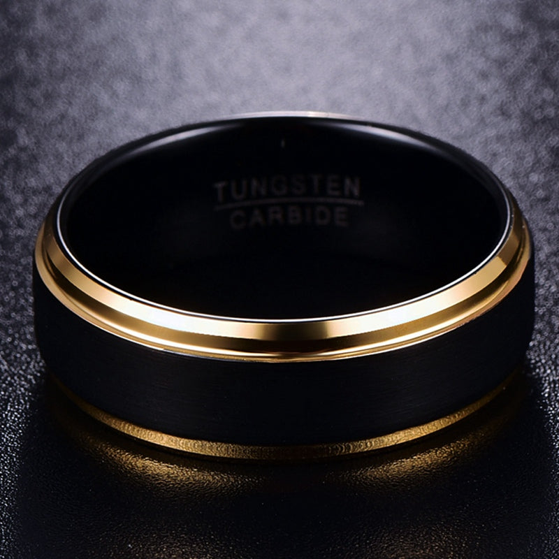 [Golden Tungsten Ring] Golden Tungsten Ring | 8mm width, Vacuum plating, Black matte surface, Men's, USA size 7-15