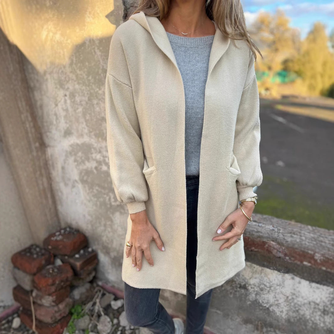 Women's Woolen Pocket Hooded Jacket