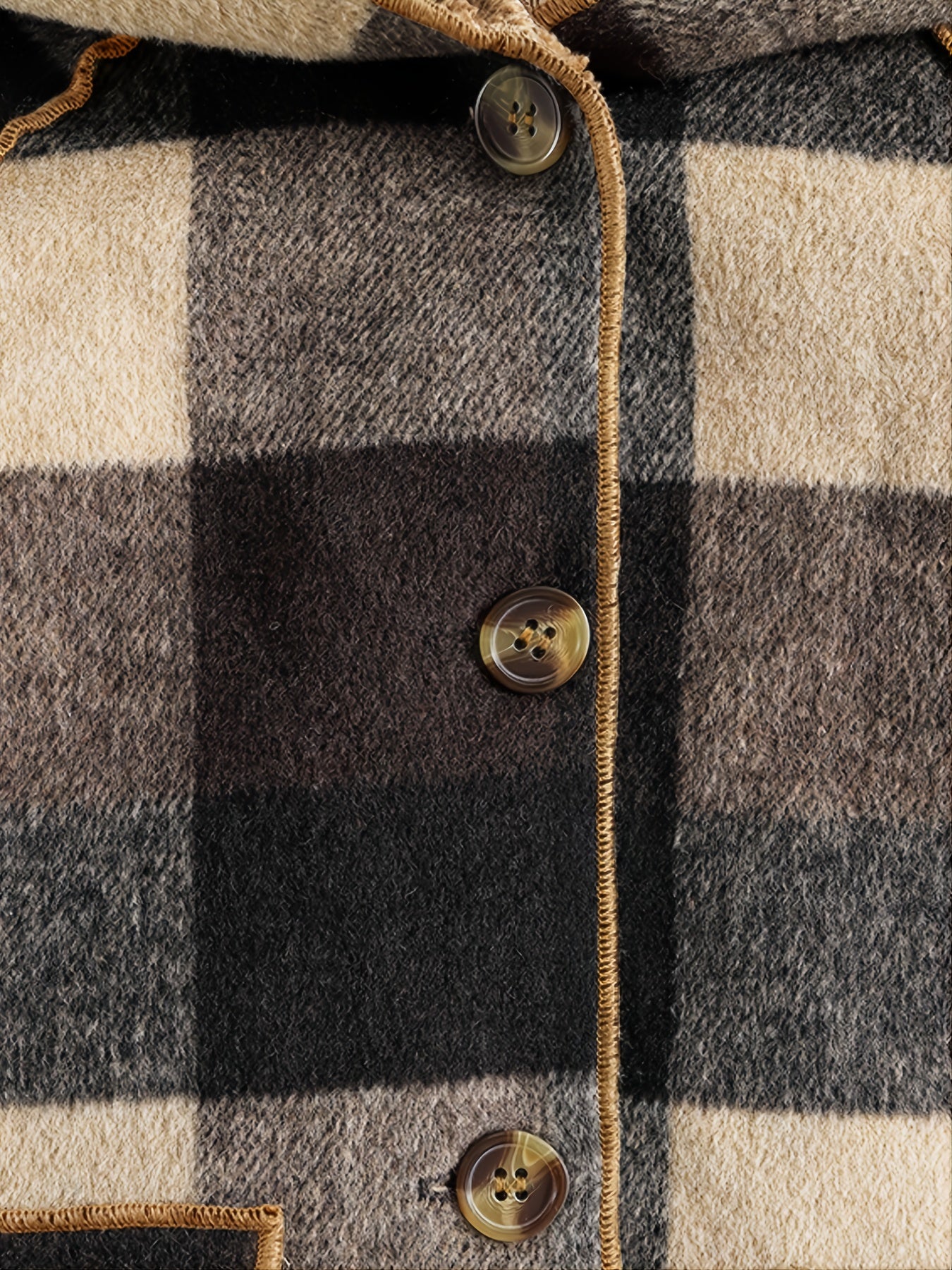 [Cozy Boys' Plaid Jacket] Cozy & Durable Boys' Fleece-Lined Plaid Jacket | Button Front, Pockets & Hood - Long Sleeve Casual Winter Coat for Fall/Winter, Brown & Black Checkered Pattern, Outerwear