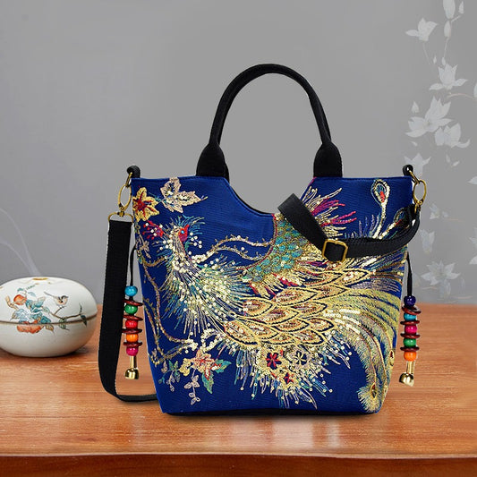 [Fashion Satchel] Retro Style Wo 'S Embroidered Satchel Bag | Fashion Double Handle Purse with Removable Strap